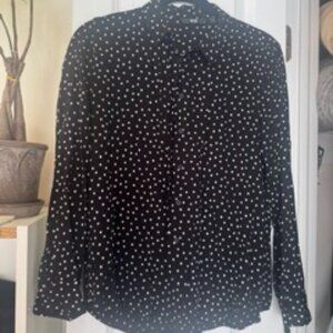 Uniqlo Women's Black + White Polka Dot Button-Up